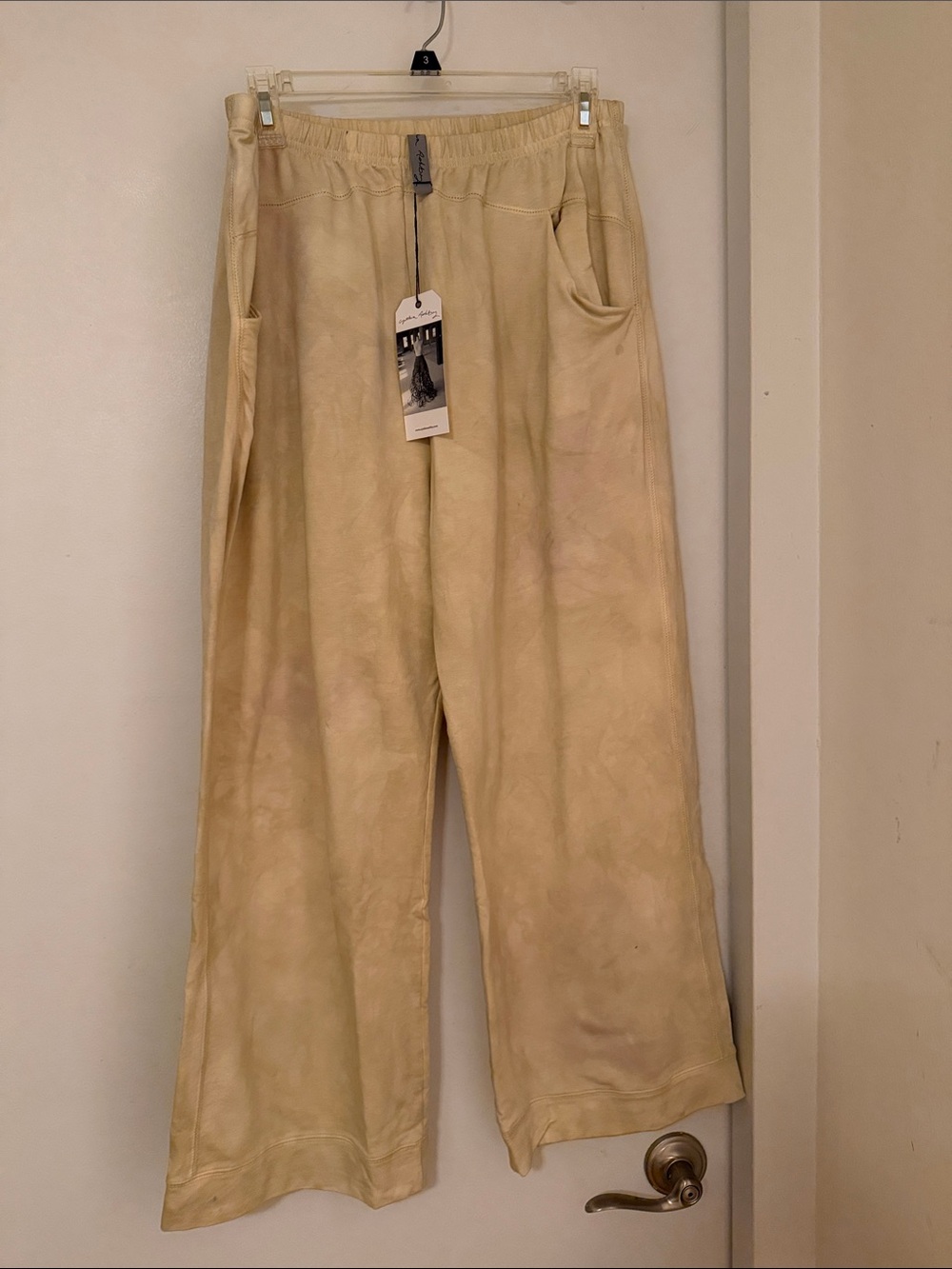 Cream Wide Leg Leather Pants